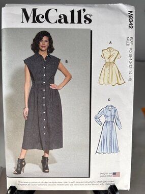 McCalls M8342 Uncut Sewing Pattern Shirt Dress Design Size 8 10 12 14 16